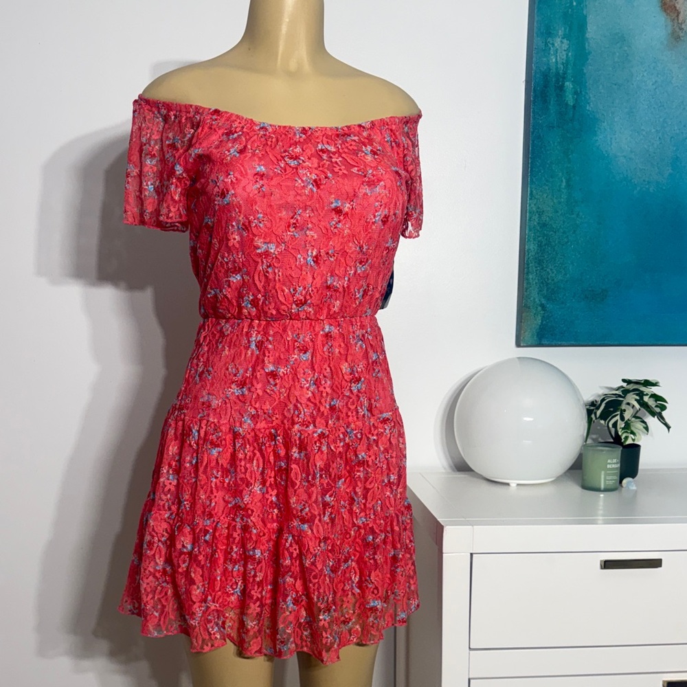 Floral Coral Smocked Waist Mini Dress